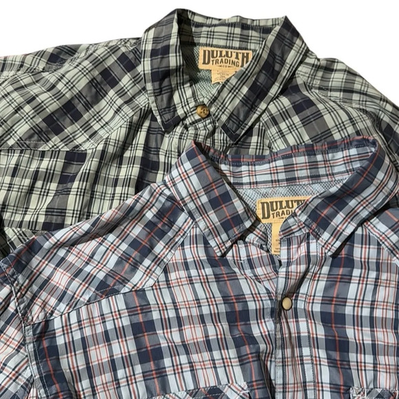 Duluth Trading Co Other - DULUTH TRADING Co. Two Shirts Men’s Lg Tall Blue Plaid,Pearl Snaps Vented Shirt
